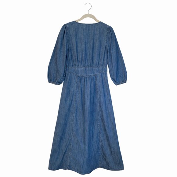 Madewell Denim Midi Dress Women’s 00 | 3/4 Sleeve Button Front - Picture 2 of 6